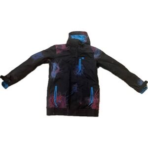 DC Shoes Men's Insulated Snowboard Jacket Black Graphic Blue Zips Size Large L